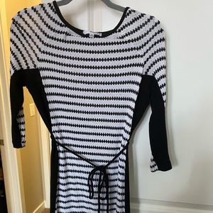 Black and white geometric pattern, knit dress